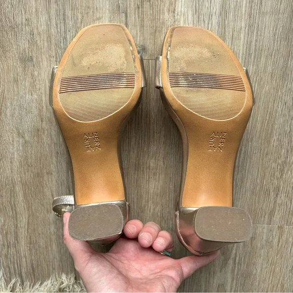 Naturalizer Women's Joy Ankle Strap Heeled Dress Sandal in Light Bronze- 9 WIDE - Picture 5 of 7